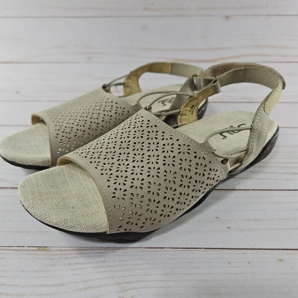 JBU Womens Size‎ 7.5 Tab Taupe Pixie Vegan Suede Casual Flat Sandal Adjustable